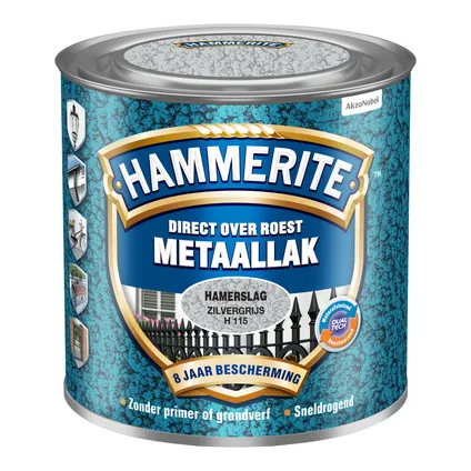 Hammerite metaalverf Hamerslag zilvergrijs H115 250ml 2