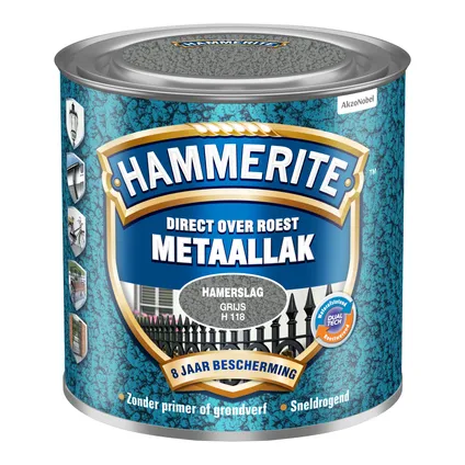 Hammerite metaalverf Hamerslag grijs H118 250ml 2