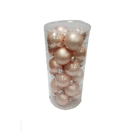 Decoris set kerstballen in glas roze 6cm 24 stuks