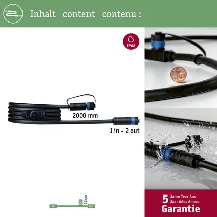 Paulmann Outdoor Plug & Shine kabel zwart 2m 2 uitgangen 8
