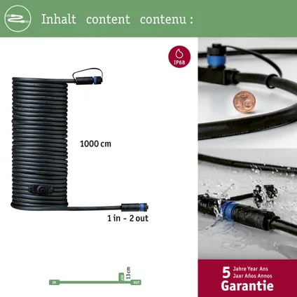 Paulmann Outdoor Plug & Shine kabel zwart 10m 2 aansluitingen 8