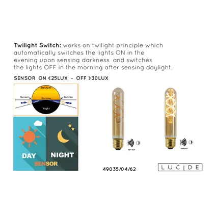 Lucide ledfilamentlamp T32 Twilight Sensor E27 4W 4