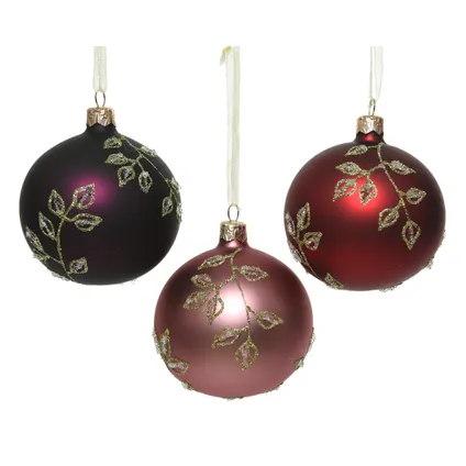 Boules de Noël Decoris verre motifs branches Ø8cm
