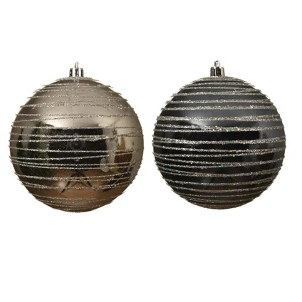 Decoris kerstbal zilver/nachtblauw plastic Ø10cm 1 stuk
