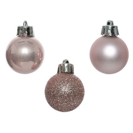 Decoris Kerstballen - 14ST - mini - lichtroze - kunststof - 3cm