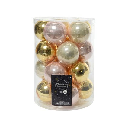 Decoris kerstballen glas glans goud/parel/oudroze Ø6cm 20 stuks