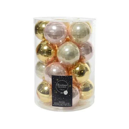 Boules de Noël Decoris verre or clair brillant/perle/rose poudre Ø6cm 20pcs
