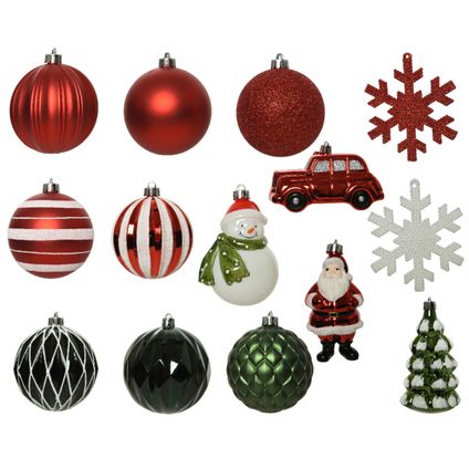 Decoris Kersthangers - ornamenten - 25ST - rood - wit - groen