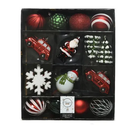 Decoris Kersthangers - ornamenten - 25ST - rood - wit - groen 2