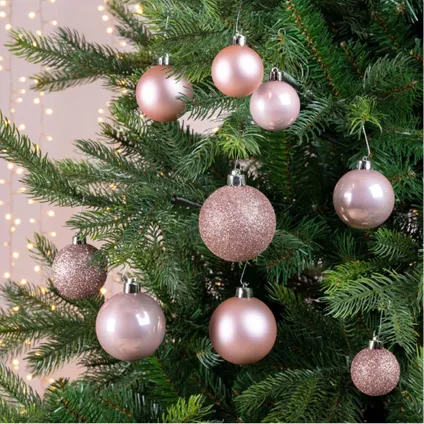Decoris Kerstballen - 4 - 5 - 6 cm - kunststof - lichtroze - kerstversiering 2