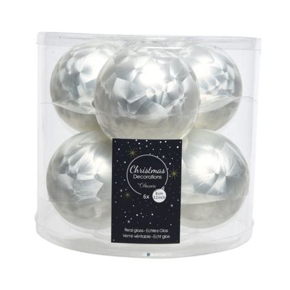 Decoris Kerstballen - 6 st - wit ijslak - glas - mat-glans - 8 cm