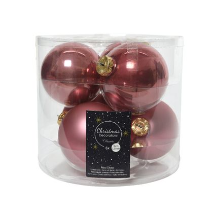 Decoris Kerstballen glans en mat roze 8cm 6 stuks