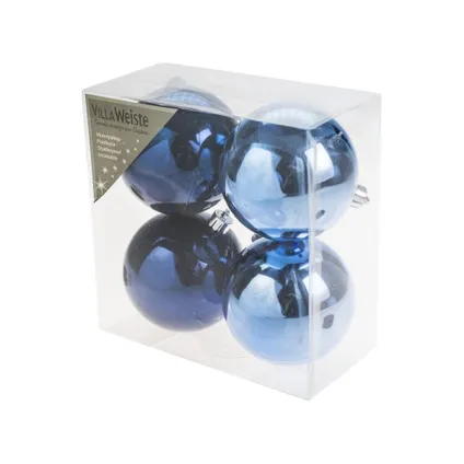 Boules de Noël Brillantes Bleu 8cm 4 pièces