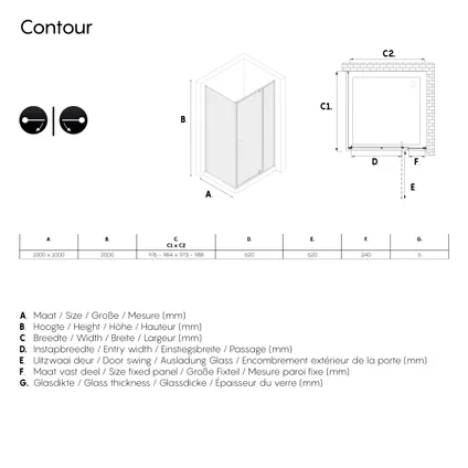 Sealskin Contour draaideur met zijwand 100x100cm, 200cm hoog |zwart 6mm helder veiligheidsglas 5