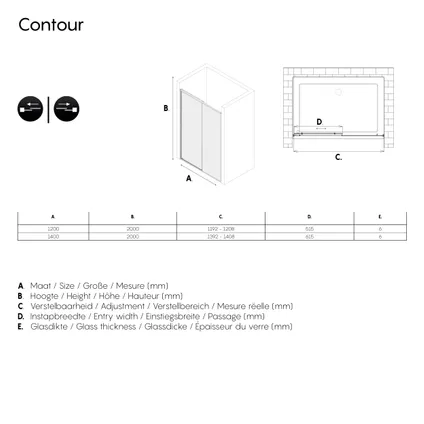 Sealskin Contour schuifdeur voor nis 140cm, 200cm hoog |zwart 6mm helder veiligheidsglas 5