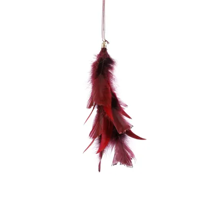 Ornament veren d.rood - l20xd6cm
