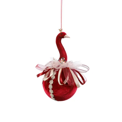 Hangertje Ornament zwaan donkerrood 10x10x20cm