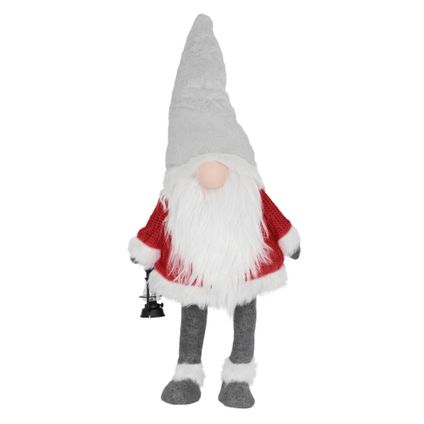 Gnome de Noël ornement poupée lanterne LED à piles figurine d'elfe rouge 80 cm