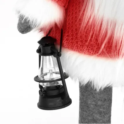 ECD Germany LED kabouter figuur met warm wit verlichte lantaarn en neus 80cm rood-grijs 5