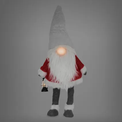Gnome de Noël ornement poupée lanterne LED à piles figurine d'elfe rouge 80 cm 6
