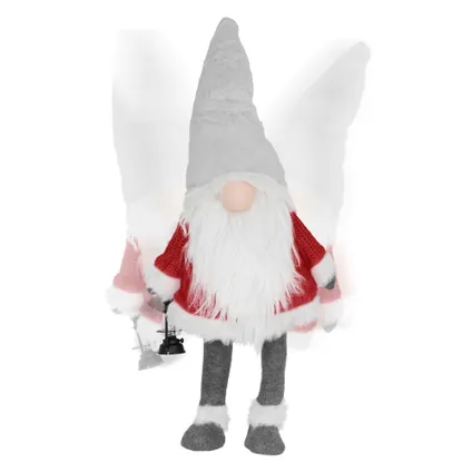 Gnome de Noël ornement poupée lanterne LED à piles figurine d'elfe rouge 80 cm 7