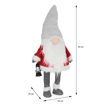 Gnome de Noël ornement poupée lanterne LED à piles figurine d'elfe rouge 80 cm 8