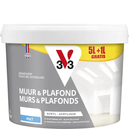 Peinture murs & plafonds V33 PROMOPACK Blanc Mat 5L + 1L