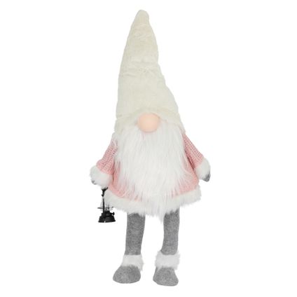 Gnome de Noël ECD Germany 80 cm Rose-Blanc Lanterne Nez LED Décoration de Poupée en Peluche