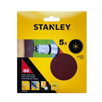 Disque de ponçage Stanley K80 125mm - 5 pièces