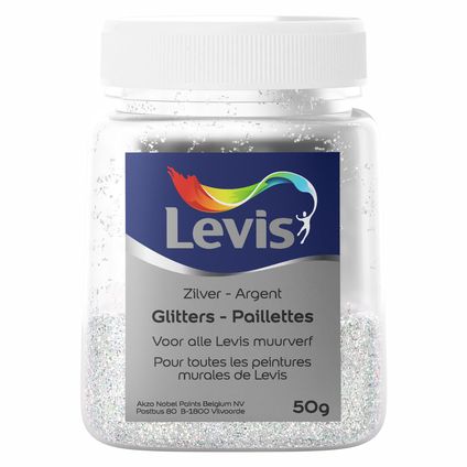 Levis glitters voor muurverf zilver 50gr