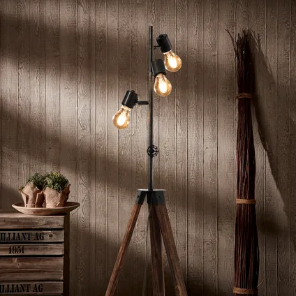 Brilliant vloerlamp Woodhill hout zwart 3xE27 5