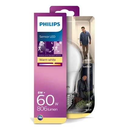 Ampoule LED Philips avec capteur A60 8W E27 2