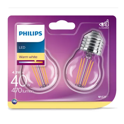 Ampoule LED sphérique Philips Classic 4,3W E27 - 2 pièces 2