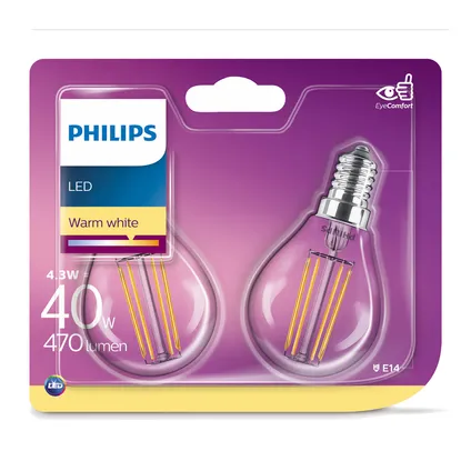 Ampoule LED sphérique Philips Classic 4,3W E14 - 2 pièces 2
