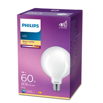 Ampoule LED Philips G120 blanc chaud E27 7W 7