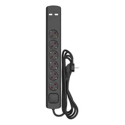 Sencys Stekkerdoos 6-voudig met USB (type A) zwart 3 meter