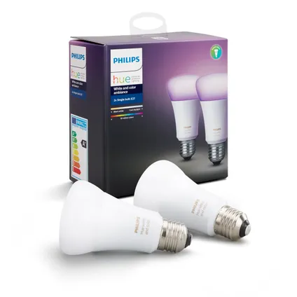 Philips Hue lamp standaard wit en gekleurd E27 2 stuks