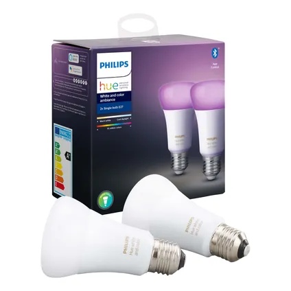 Philips Hue lamp standaard wit en gekleurd E27 2 stuks 3