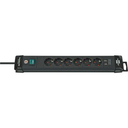 Brennenstuhl stekkerdoos Premium-Line 6 stopcontacten zwart + 2 USB 3m H05VV-F 3G1,5