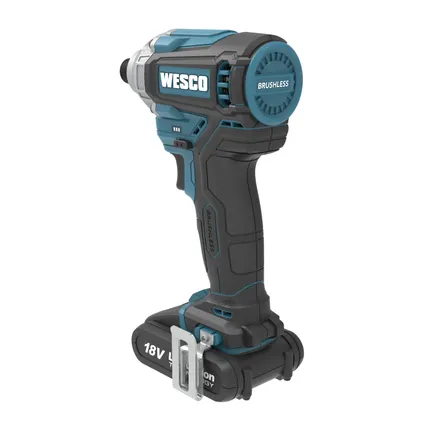 Wesco combi set WS1822K2 accuboormachine + slagschroevendraaier brushless 18V (2 accu's) 6