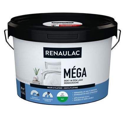 Renaulac latex Méga mat wit 2,5L