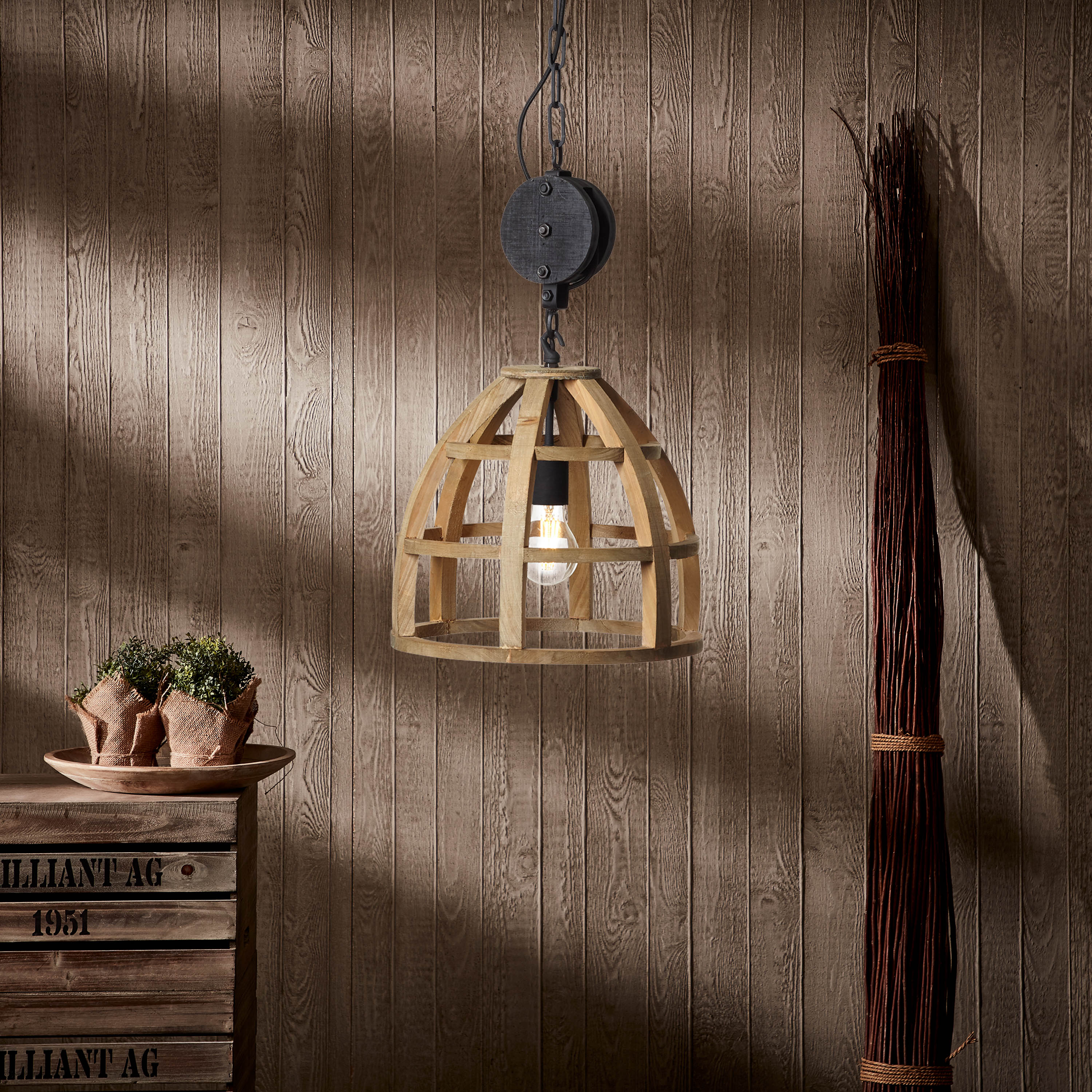 Brilliant hanglamp Matrix Nature Wood ⌀34cm E27 | Wandleuchten