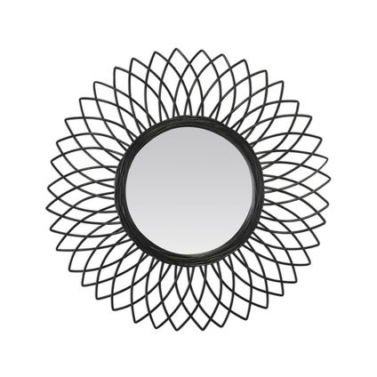 Rotan spiegel / zwarte bloem 61cm