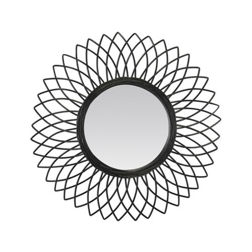 Miroir rotin / fleur noir 61cm