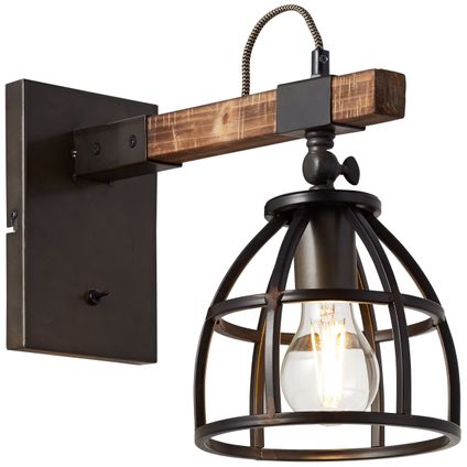 Brilliant wandlamp Matrix Wood zwart hout E27