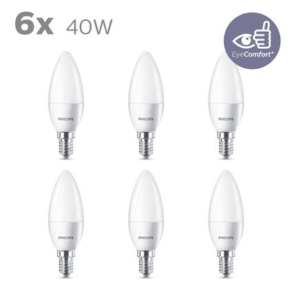 Ampoule LED bougie blanc chaud E14 5,5W 6 pièces