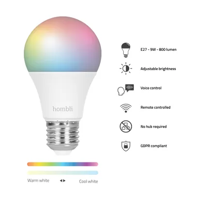 Hombli smart lamp LED gekleurd E27 9W 7