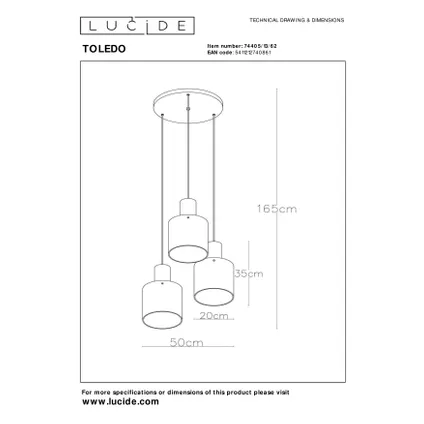 Lucide hanglamp Toledo amber ⌀50cm 3xE27 9