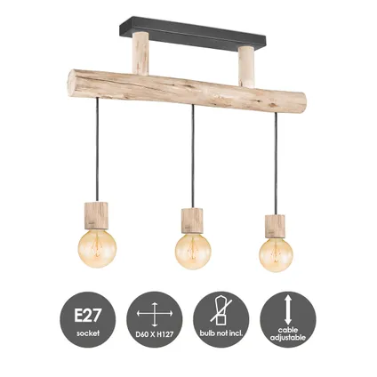 Suspension Home Sweet Home Billy noir bois 3xE27 5