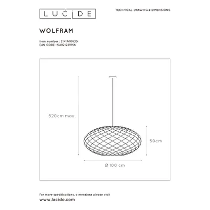 Lucide hanglamp Wolfram zwart Ø100cm 9